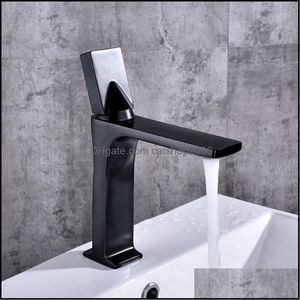 Grifos para lavabo de baño Grifos, duchas como grifo de jardín para el hogar Grifos monomando para lavabo Grifo de lavado a la moda Recipiente de cromo de latón y agua fría Dr negro