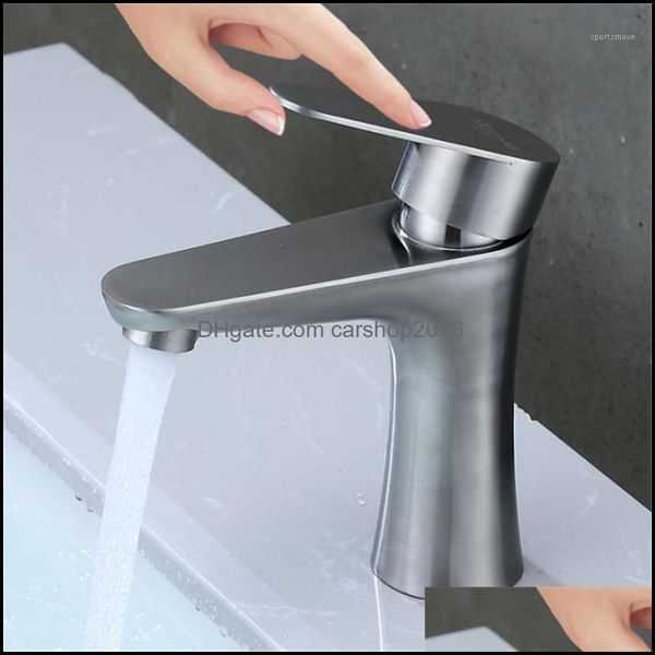 Grifos para lavabo de baño Grifos, duchas como hogar Jardín Estilo Grifo frío simple Lavado de lavabo de acero inoxidable Artículos sanitarios Decoración 1 gota D