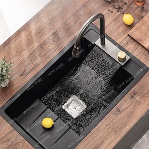 Robinets de lavabo de salle de bain Feiyu Cascade Pierre de quartz Stepped Grand lavabo simple Granit de cuisine