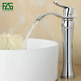 Robinets de lavabo de salle de bain FLG BASIN FAUCET chrome foncé 2 plate-forme augmentant la cascade de cascade de bain monté en laiton solide