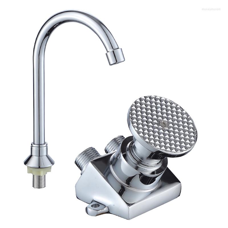 Bathroom Sink Faucets Foot-operated Faucet Switch Single Cold Food Factory Tilt Basin Washbasin Tap For Hospitals Vanity