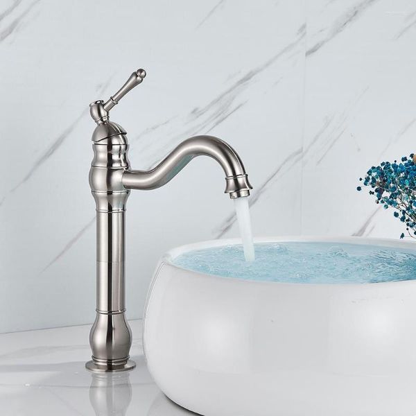 Robinets de lavabo de salle de bain Livraison gratuite Brosse en nickel Robinet rétro Mitigeur Bec rotatif Bassin Mélangeur Plate-forme Baignoire montée