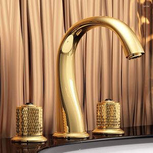 Robinets de lavabo de salle de bain Free Ship GOLD 3 trous ROBINET DE LAVABO LAVABO GÉNÉRAL Poignées doubles Boutons Mitigeur Style de luxe