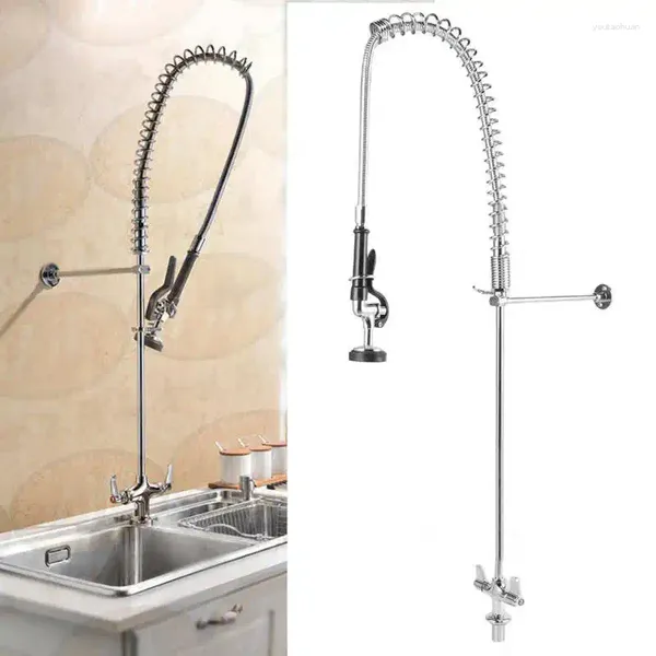 Grifos de fregadero de baño G1/2 Grifo vertical de cocina comercial con pulverizador desplegable Grifo de lavabo de latón chapado Mezcla de agua fría