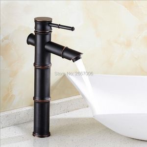 Grifos de fregadero de baño Gizero estilo vintage forma de bambú grifo negro de encimera alta de encimera, acabado de latón, tapas de cascada Washbasin GI620