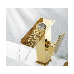 Robinets d'évier de salle de bain Gold Chrome Brass Brass Bascall Basin Robinet pour accessoires Bélangeur Cold Square Single Hole Cuisine Tap DHA0G