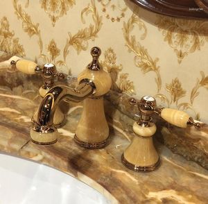 Robinets de lavabo de salle de bains, couleur dorée, 8 pouces, 3 pièces, robinet de lavabo, mitigeur, livraison gratuite, pierre jaune