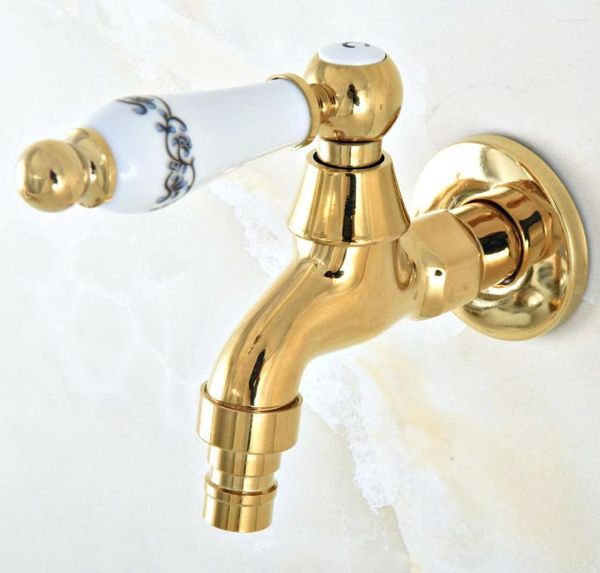 Grifos para lavabo de baño Color dorado Latón B Montaje en pared Grifos para lavadora Fregona de esquina Piscina Grifo pequeño Jardín al aire libre Grifo de agua fría Lav147