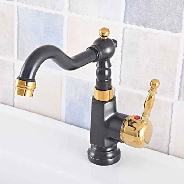 Robinets de lavabo de salle de bain Gold Couleur en laiton noir Single Handle Robinet Basin Basin Tap Perk Pont de pont vanité montée LSF797