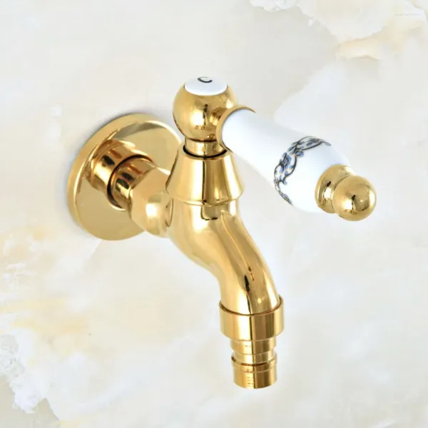Robinets de lavabo de salle de bain Gold Color Brass Single Hole Mall Washing Machine Robinet Outrood Garden Cold Water Taps 2AV147