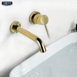 Robinets de lavabo de salle de bain couleur or robinet mural Simple en laiton massif mitigeur de bassin mitigeur d'eau robinet doré
