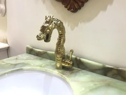 Robinets de lavabo de salle de bain Finition Gold Basin de trou de toile de lavage Dragon Robinet Drotage monté