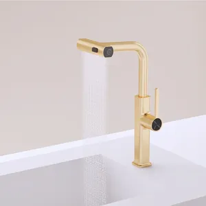Badkamer wastafelkranen goud trek koud en keukenkraan met drie functies kan worden uitgerust met een bloemendouchekop waterval