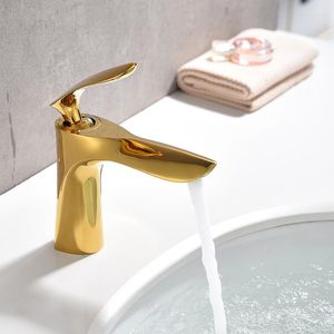 Robinets de lavabo de salle de bain bassin doré et robinet mitigeur d'eau froide robinet de vanité de Style européen armoire de ménage