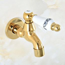 Grifos de lavabo de baño de latón dorado, grifo de cocina de lavabo de montaje en pared de un solo orificio, grifos de piscina de fregona de jardín exterior frío 2av148