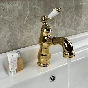Robinets de lavabo de salle de bains dorés, extractibles sous le comptoir, robinet de lavabo en laiton, robinets d'armoire de lavabo, montage sur pont et poignée en céramique froide, eau