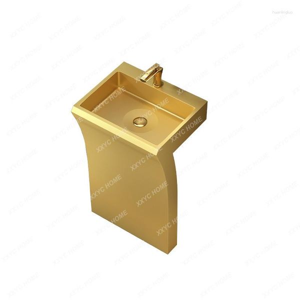 Robinets de lavabo de salle de bains Lavabo en acier inoxydable doré, lavabo sur pied intégré, lavabo à colonne El