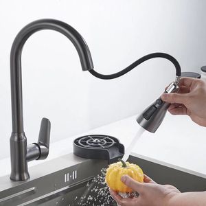 Bathroom Sink Faucets Grey Kitchen Faucet Single Hole Pull Out Spout Mixer Tap Stream Sprayer Head ChromeBlack 230616