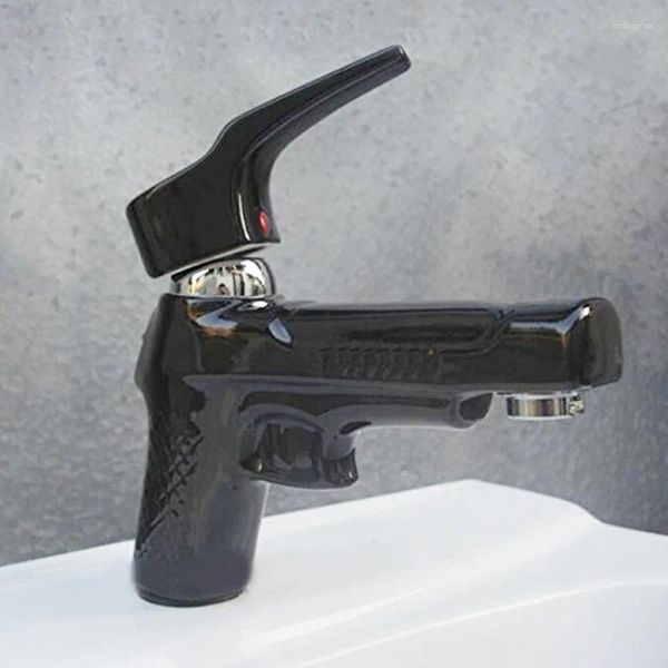 Robinets de lavabo de salle de bain pistolet en céramique Tapware Basin Robinet froid Chauffeur de cuivre noir pour le drain de l'eau Torneira Mixer