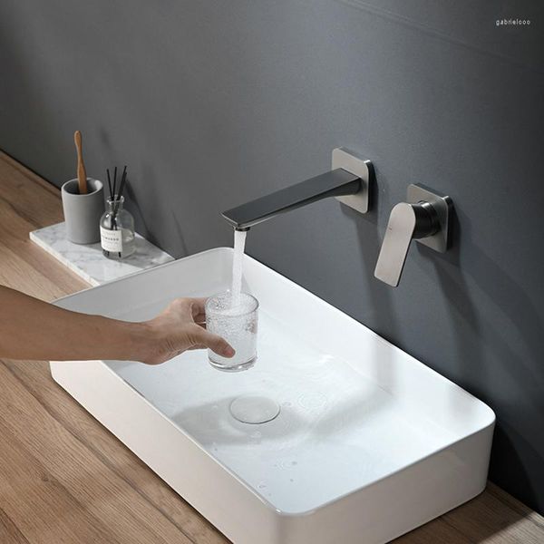 Grifos de lavabo de baño, grifo empotrado gris de pistola, diseño montado en la pared, grifo de lavabo frío y de doble control, bañera