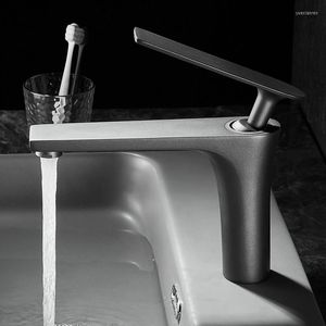 Mitigeur de lavabo en laiton massif gris pistolet mitigeur froid monté sur le pont robinet de lavabo brossé or noir