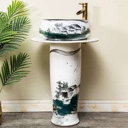 Badkamer wastafel kranen met de hand geschilderde kunst keramische pilaar bekken bekken