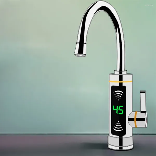 Grifos del fregadero del baño Grifo del calentador Agua Plata Acero inoxidable 360 ° Rotación 40 15 cm Grifo de calefacción eléctrica instantánea Marca