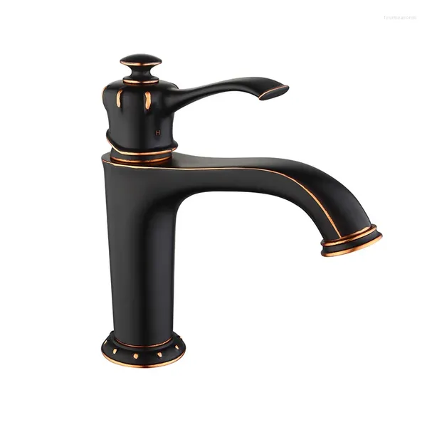 Grifos de lavabo de baño Grifo de latón de alta calidad ORB Lavabo negro Diseño artístico Agua fría Lavabo Tap Un orificio Estilo europeo