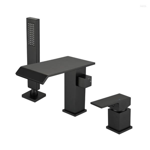 Grifos de lavabo de baño, grifo de tres agujeros de latón de alta calidad, conjunto de ducha de bañera de cascada, grifo de agua fría de diseño moderno de lujo