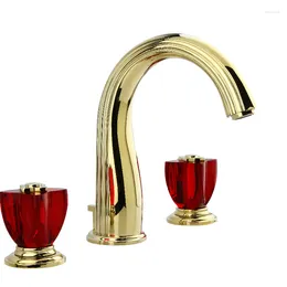 Robinets de lavabo de salle de bain Robinet de lavabo en laiton doré de haute qualité avec poignée en cristal de style européen