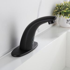 Grifos de lavabo de baño Inducción Automático Manos libres Grifos Cuerpo Latón completo Cobre Negro Color negro Frío Ac 220 V y batería CC