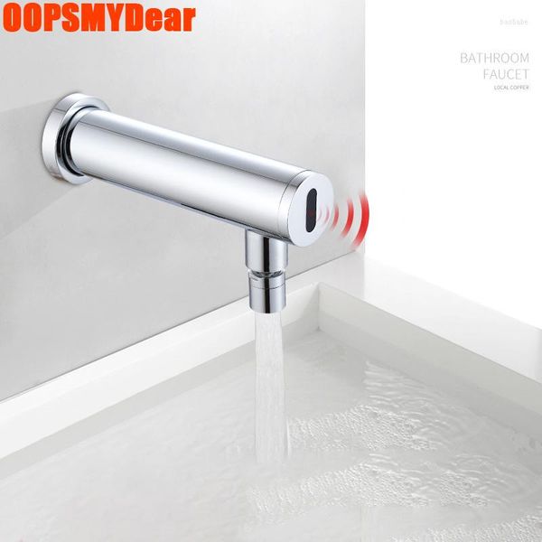 Grifos para lavabo de baño, grifo con Sensor de movimiento infrarrojo, montaje en pared, grifo sin contacto, lavabo inteligente Kraan, lavabo de cobre Torneira