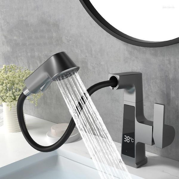 Robinets de lavabo de salle de bain Affichage numérique intelligent Robinet de lavabo LCD Robinet mitigeur froid Lavabo en laiton Vanité
