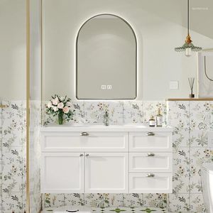 Robinets de lavabo de salle de bain combinaison de cabinet minimaliste moderne intelligent en céramique entier washbin