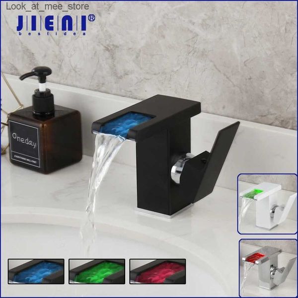 Robinets de lavabo de salle de bain JIENI LED cascade baignoire robinet évier mélangeur robinet blanc et noir pont monté en laiton massif évier robinet Q240301