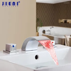 Robinets de lavabo de salle de bain jieni de la température électrique de la puissance de commande LED Fauce de cascade en laiton solide mélangeur