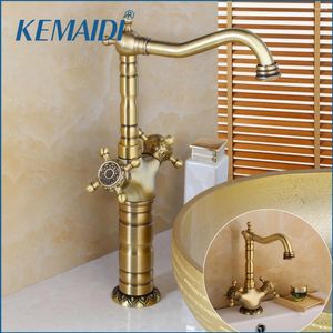 Robinets de lavabo de salle de bain kemaidi élégant antique en laiton longshort 360 mélangeur pivotant robinet de vanité robinet