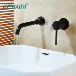 Grifos de lavabo de baño Kemaidi Soild Brass Black Junta Tubo de bañera montada en la pared Ducha de ducha Mezclador Toque 1 manija 2 pcs