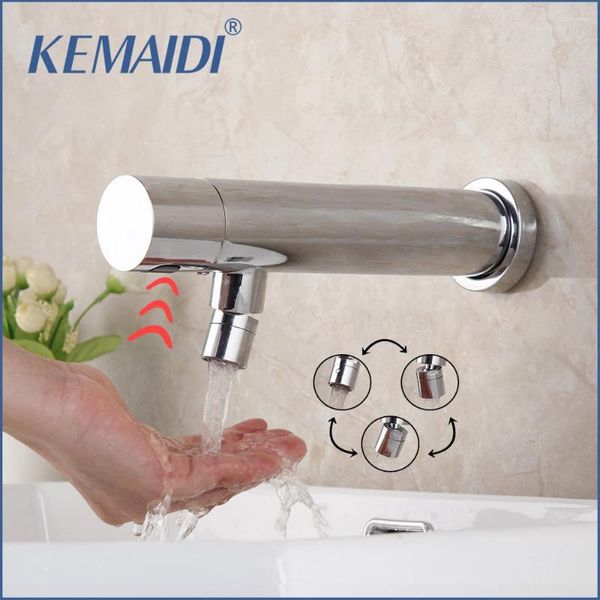 Robinets de lavabo de salle de bain kemaidi soild en laiton robinet de capteur automatique bassin uniquement à l'eau froide pavage tactile chrome 360 pivotant