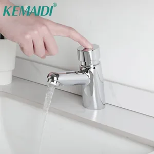 Robinets de lavabo de salle de bains KEMAIDI Robinet de retard d'économie d'eau Robinet de lavabo à fermeture automatique chromé public pour la maison ou l'extérieur simple froid