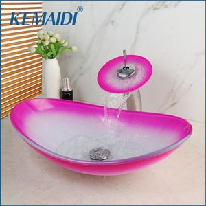 Robinets de lavabo de salle de bain kemaidi Basin Basin Tap Verre-lavage en verre combine combinet rose robinet de bol fabriqué à la main chrome