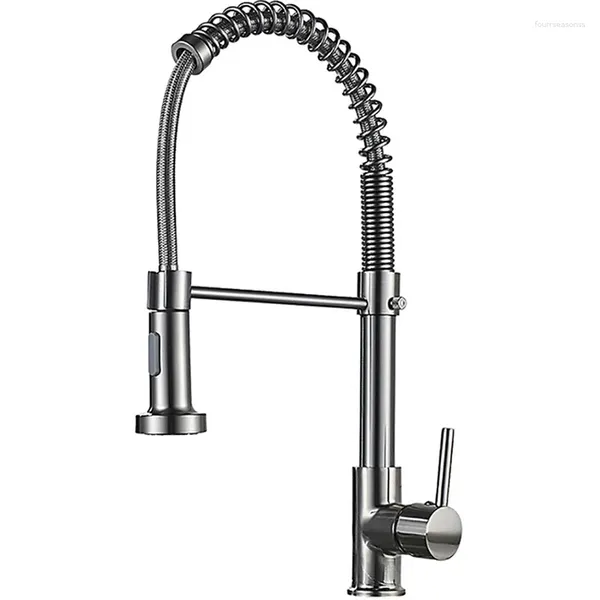 Grifos de fregadero de baño Cocina Giratorio de 360 ​​grados Comercial Latón sólido Manija única Palanca Pull Down Pulverizador Grifo de resorte