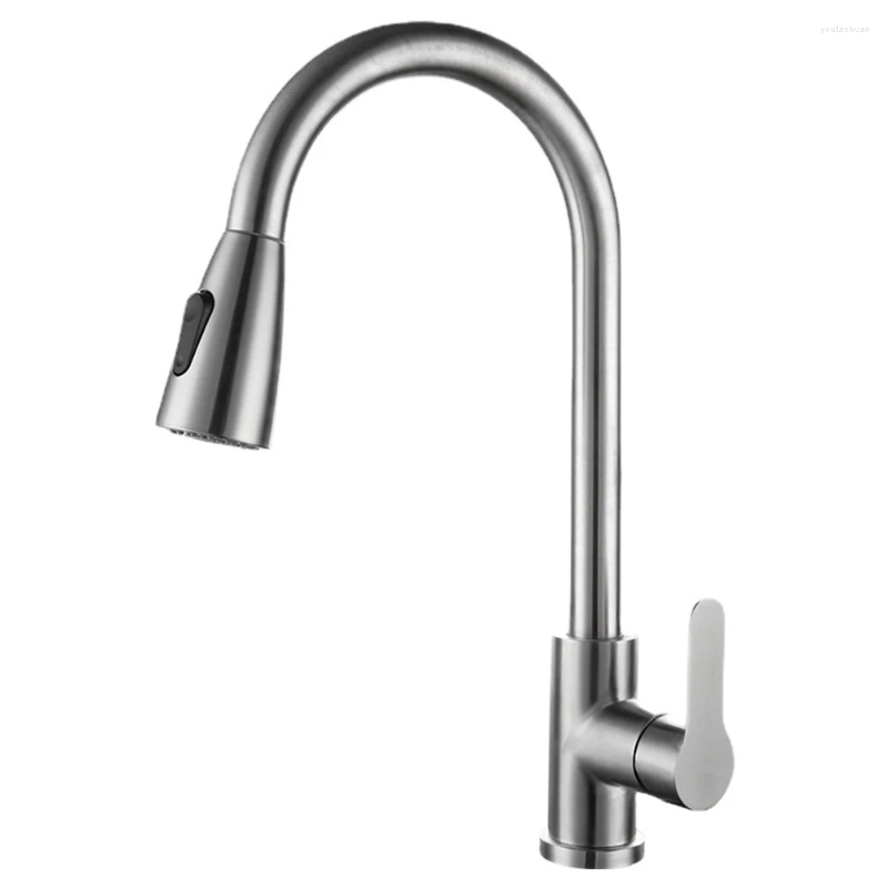 Bathroom Sink Faucets Kitchen Faucet Pull-Out Water Tap 2 Sprayer Modes 360° Rotation And Cold Mixer Deck Mounted