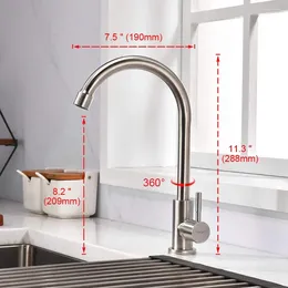 Robinets d'évier de salle de bain robinet de cuisine robot d'eau froide simple robinet avec 360swivel haut de bec acier inoxydable pour un G3 / 8 "