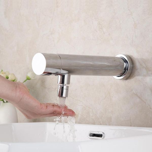 Grifos de lavabo de baño Grifo de lavabo Sensor de montaje en pared Manos libres automático Lavabo táctil Grifo frío