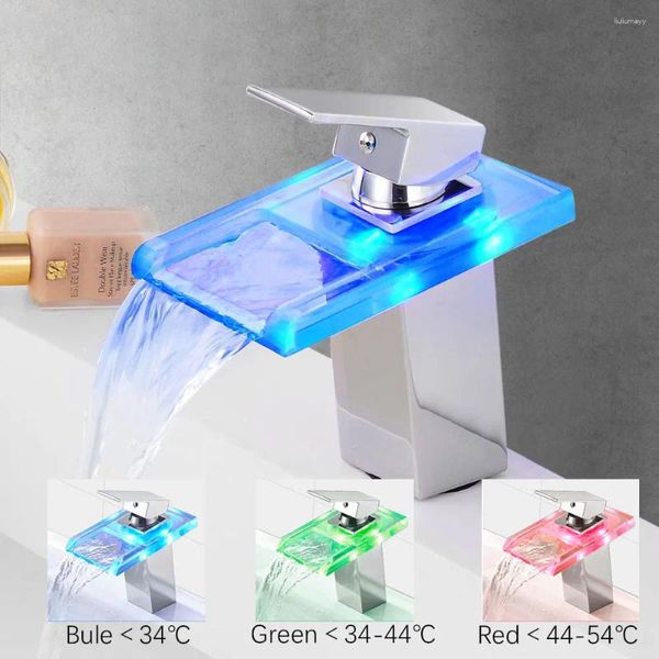 Robinets de lavabo de salle de bain robinet bassin LED et laiton de la cascade en laiton froid Couleurs de température change