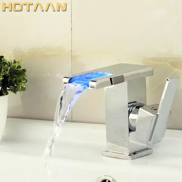 Robinets de lavabo de salle de bain.Robinet cascade en cuivre chromé LED, lavabo et mélangeur froid, robinet de lavabo en laiton Torneira YT-5060