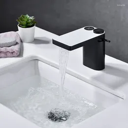 Grifos de lavabo de baño LED Digital Basin grifo White White White Power Mixer Brass Temperate Taps inteligente