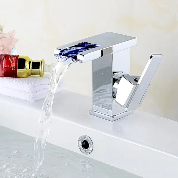Robinets d'évier de salle de bains, mitigeur de lavabo à LED, robinet à poignée unique, Chrome/blanc/noir, monté sur le pont d'huile