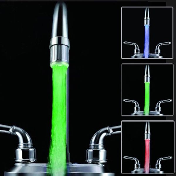 Grifos del fregadero del baño LED Luz del grifo de agua Grifo inteligente Colorido Resplandor Cabezal de ducha Cocina Color Boquilla Sin batería 2502